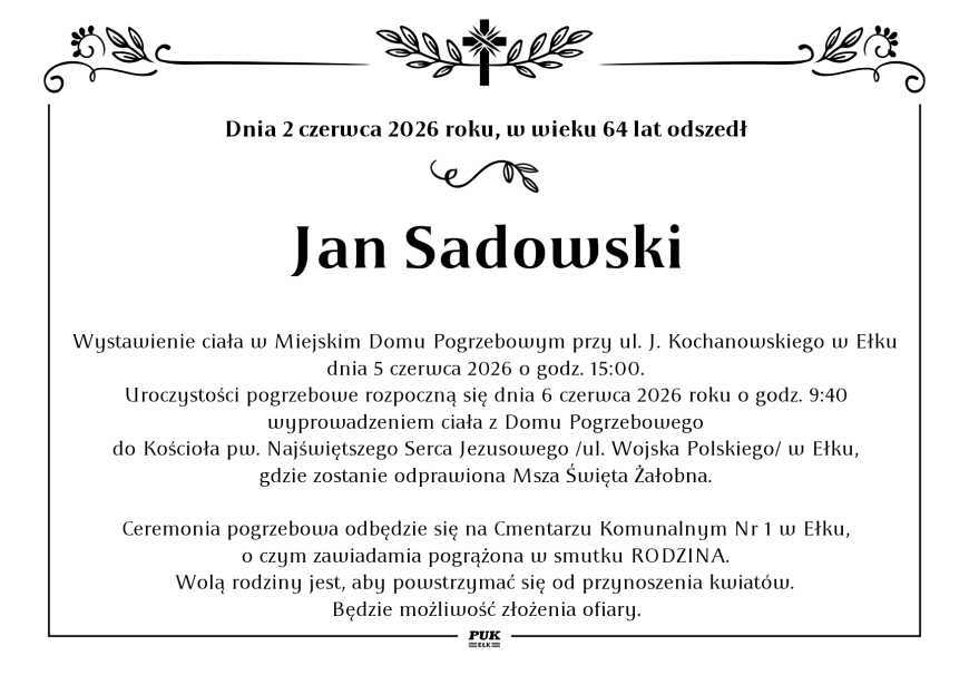 Jan Sadowski - nekrolog